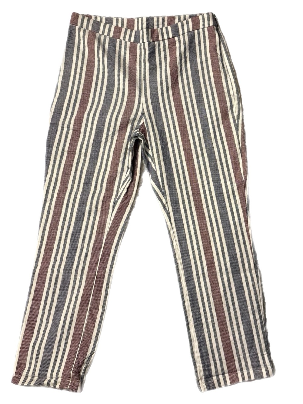 Free People Cropped Striped Linen Pants Flat Front Side Zip Vintage Mod Size 8